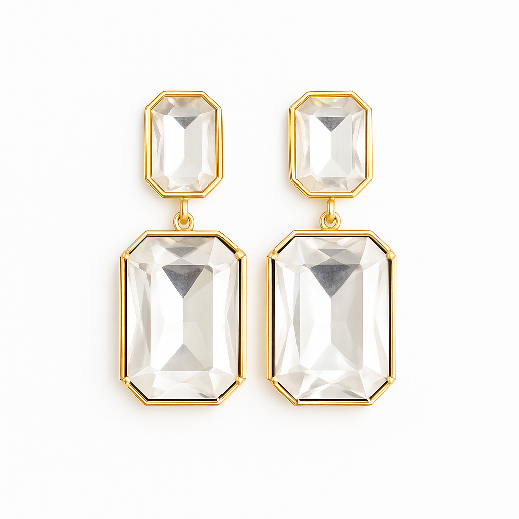 Boucles d’oreilles Lorietta – double cristal taille émeraude - Mineky Paris