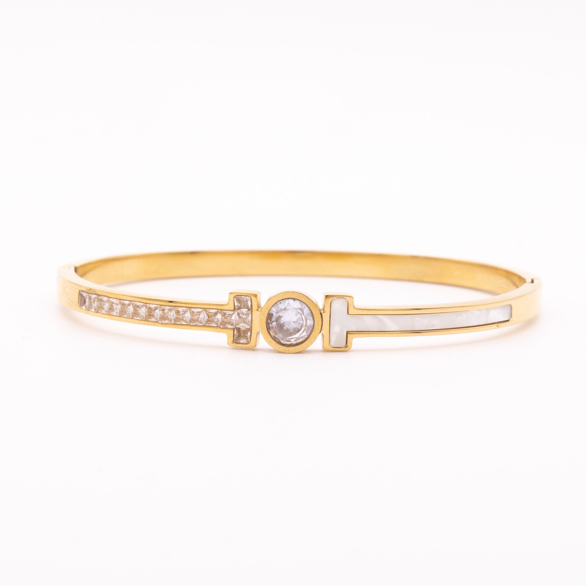 Bracelet Tatiane – jonc zircons & nacre - Mineky Paris