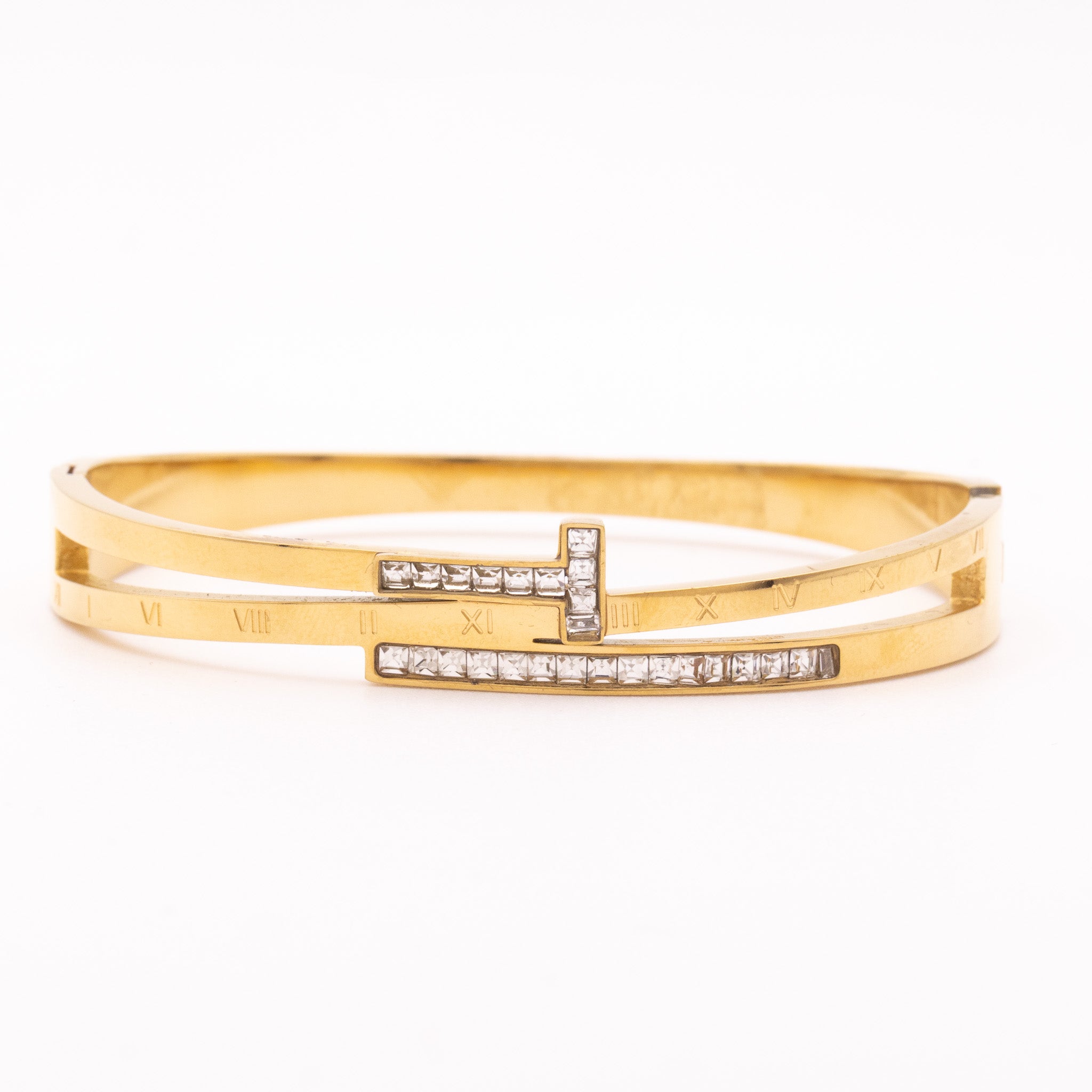 Bracelet Keysha – double barre chiffres romains & zircons - Mineky Paris