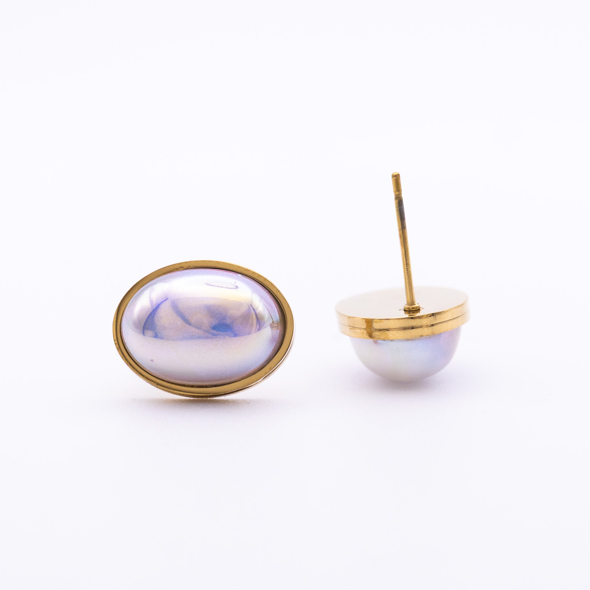 Boucles d’oreilles Priscilla – cabochons ovales nacre lavande - Mineky Paris