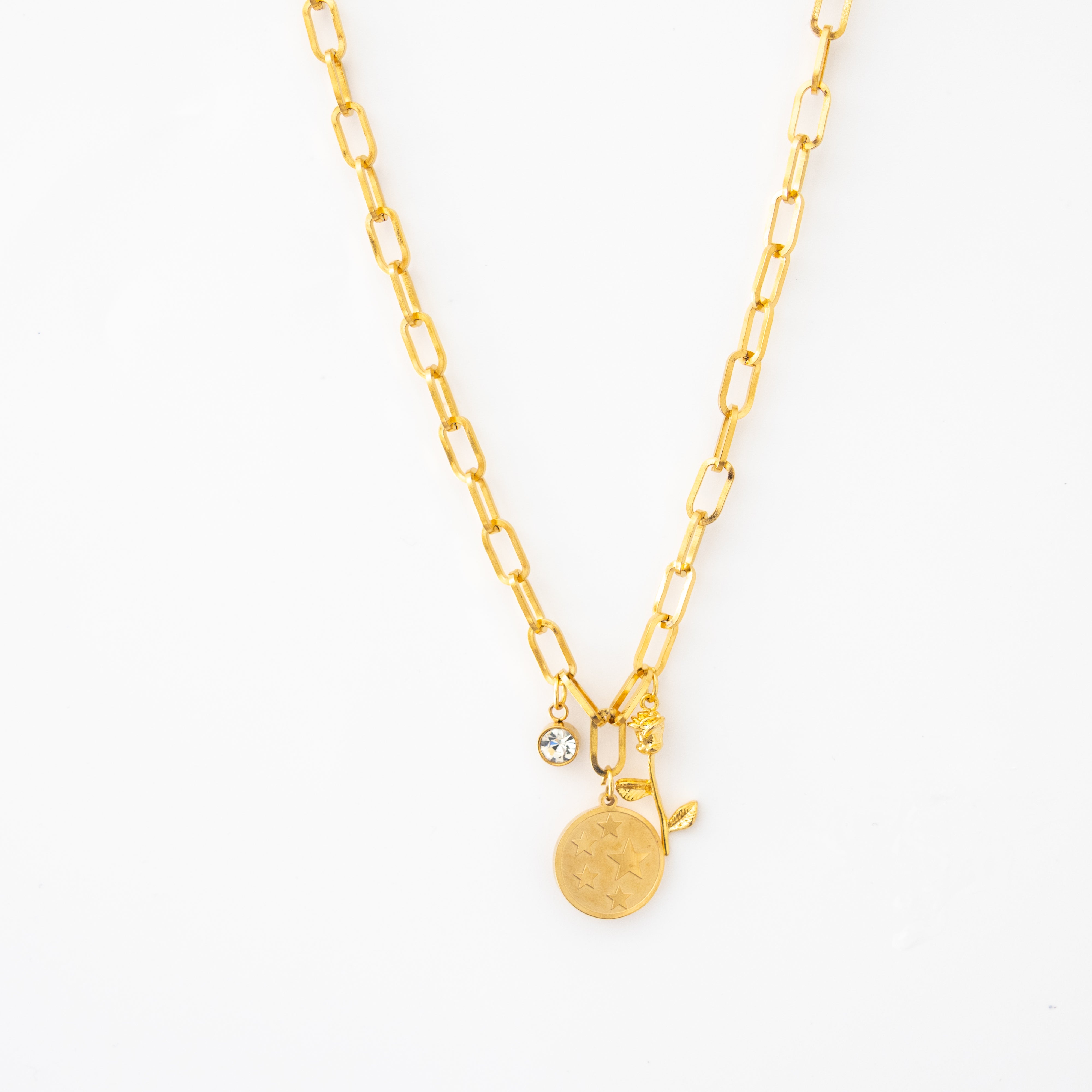 Collier Leyna – Chaîne “paper-clip” & trio de pendentifs doré - Mineky Paris