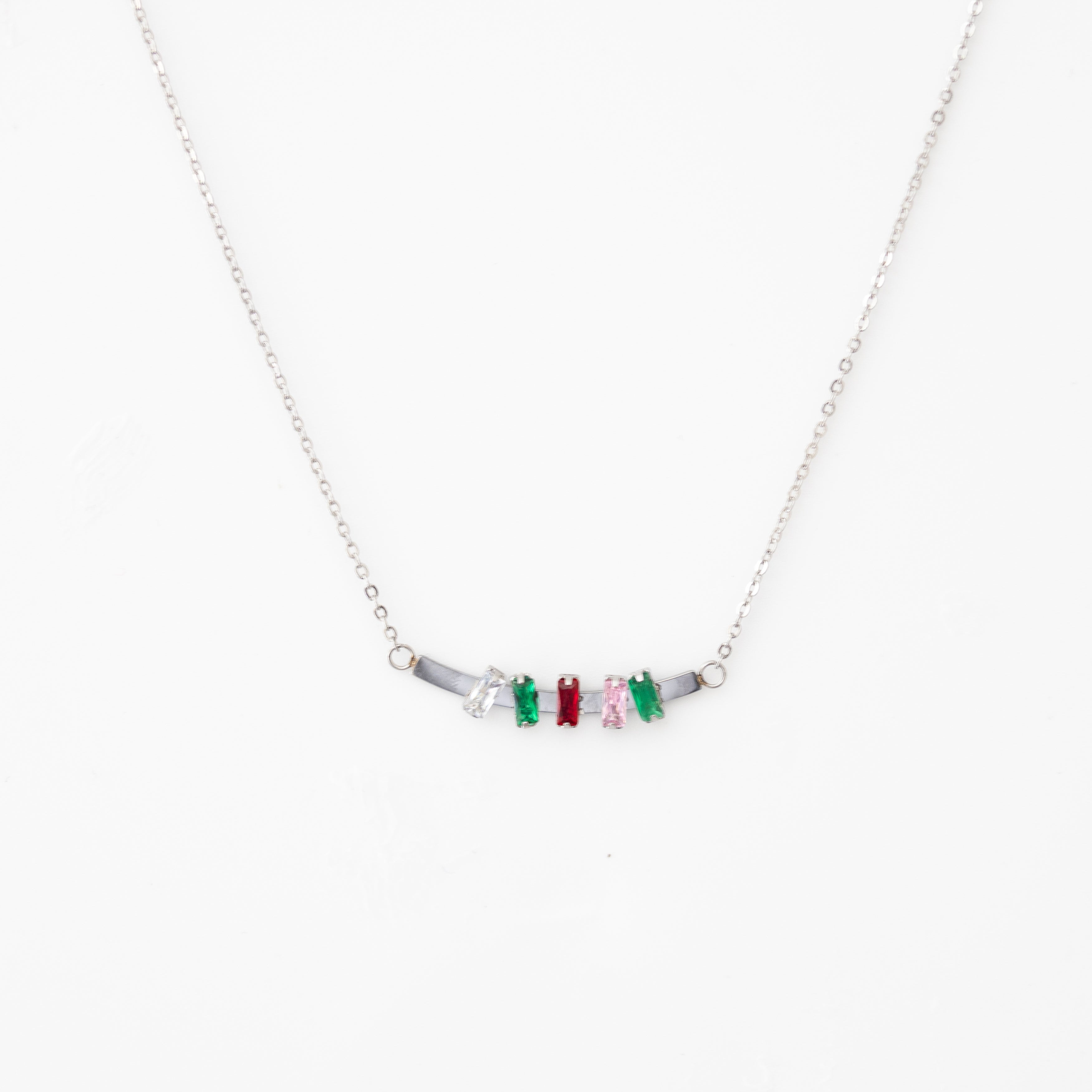 Collier Mine – Barrette argentée & pierres baguette multicolores - Mineky Paris