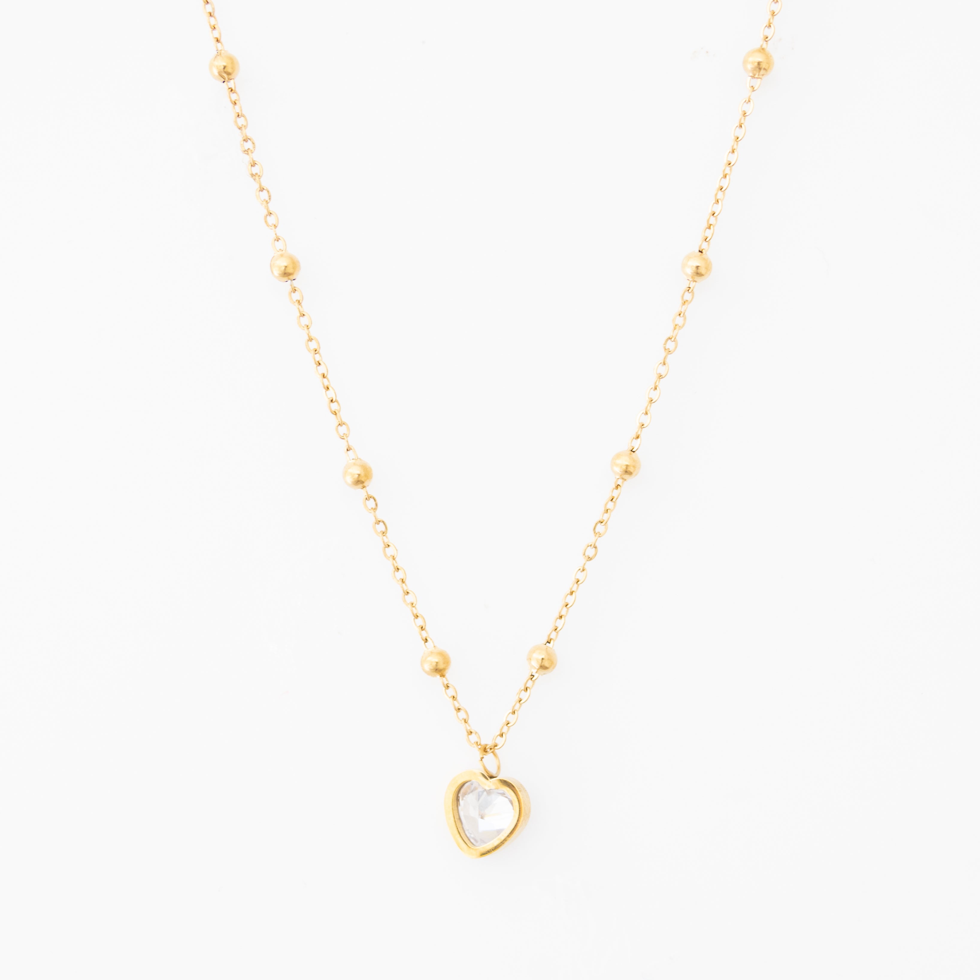 Collier Hena – Chaîne perlée & cœur cristal doré - Mineky Paris