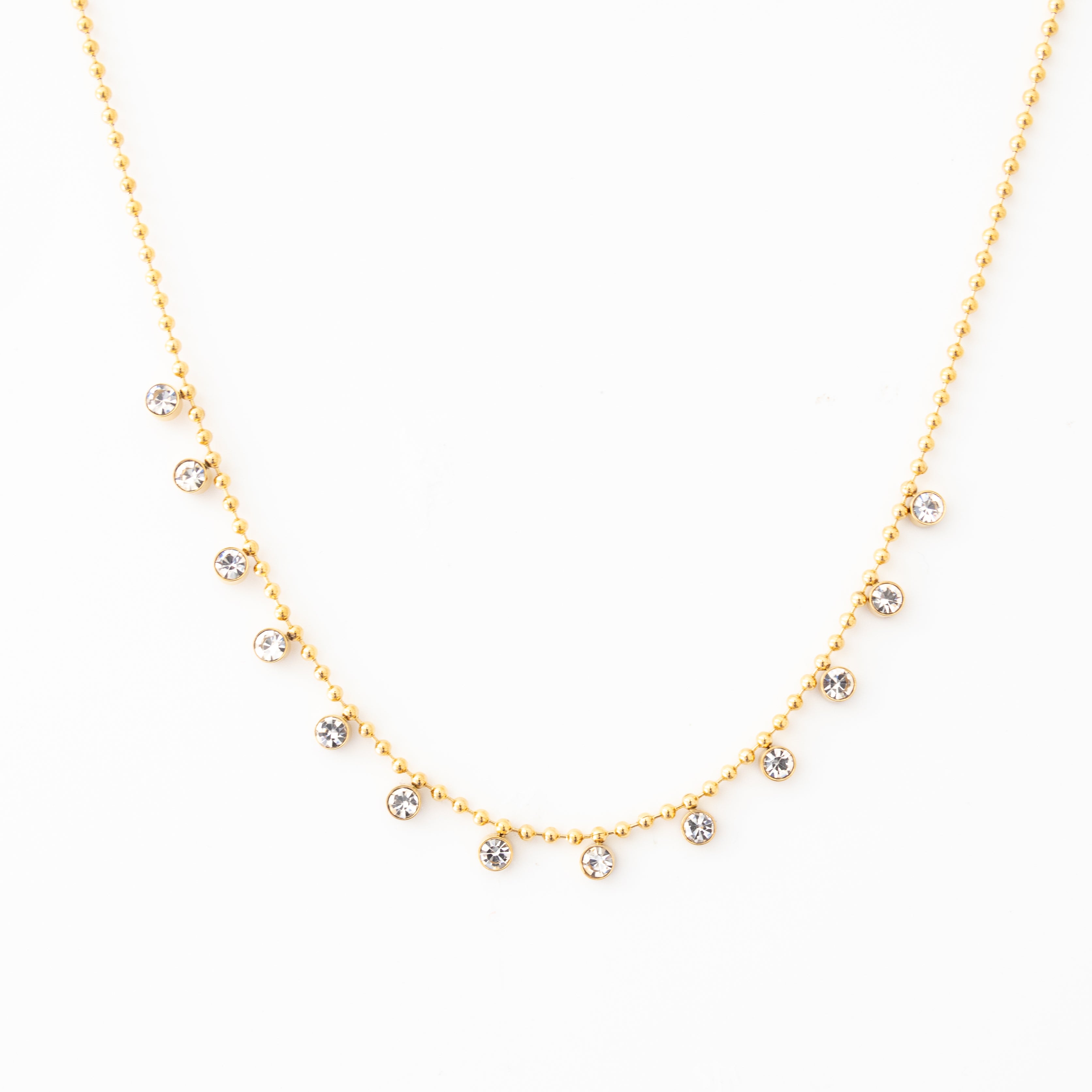 Collier Key – Chaîne billes dorée & pampilles zircon - Mineky Paris