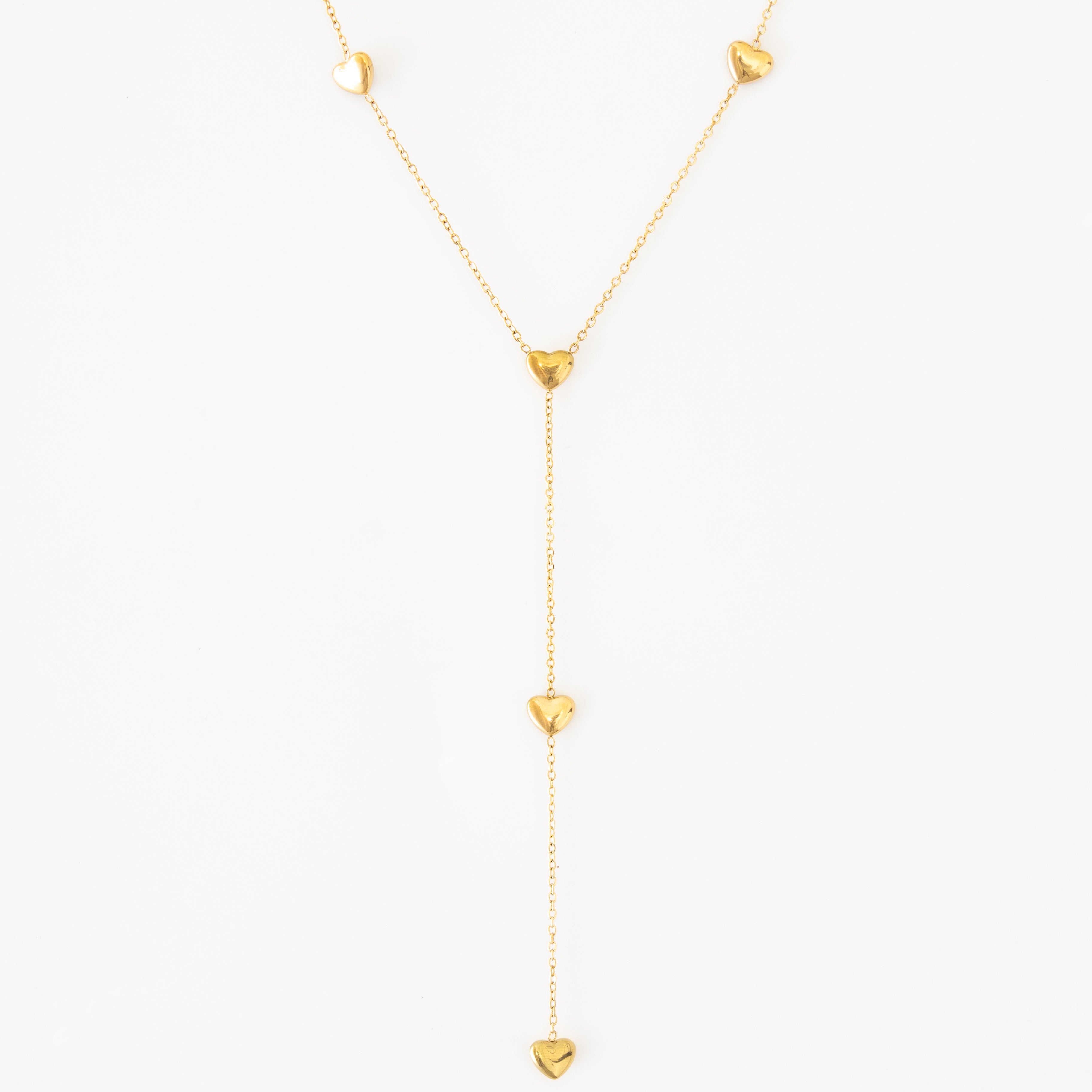 Collier Louisa – Chaîne Y dorée & pampilles cœurs - Mineky Paris