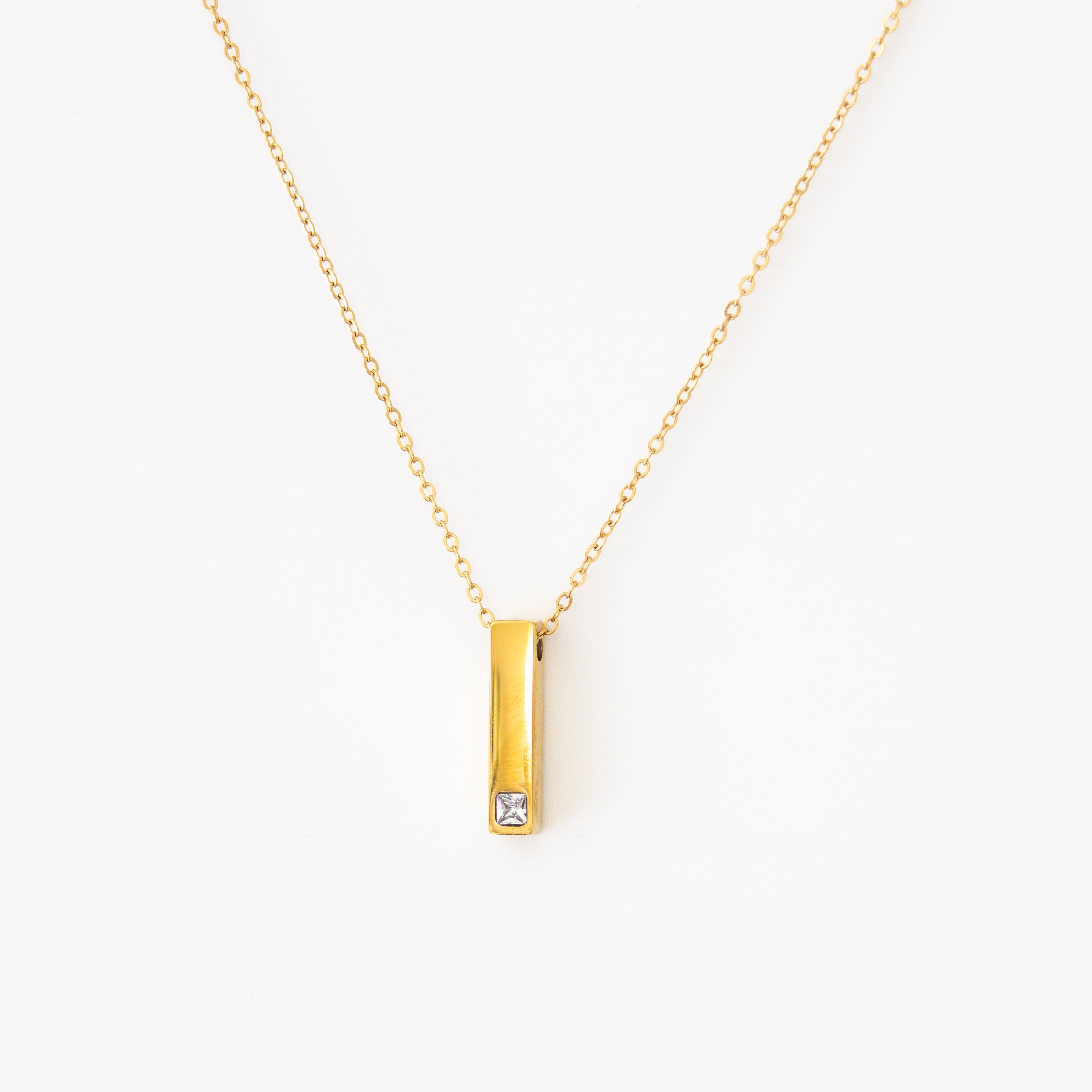 Collier Silna – Barre dorée & zircon carré - Mineky Paris