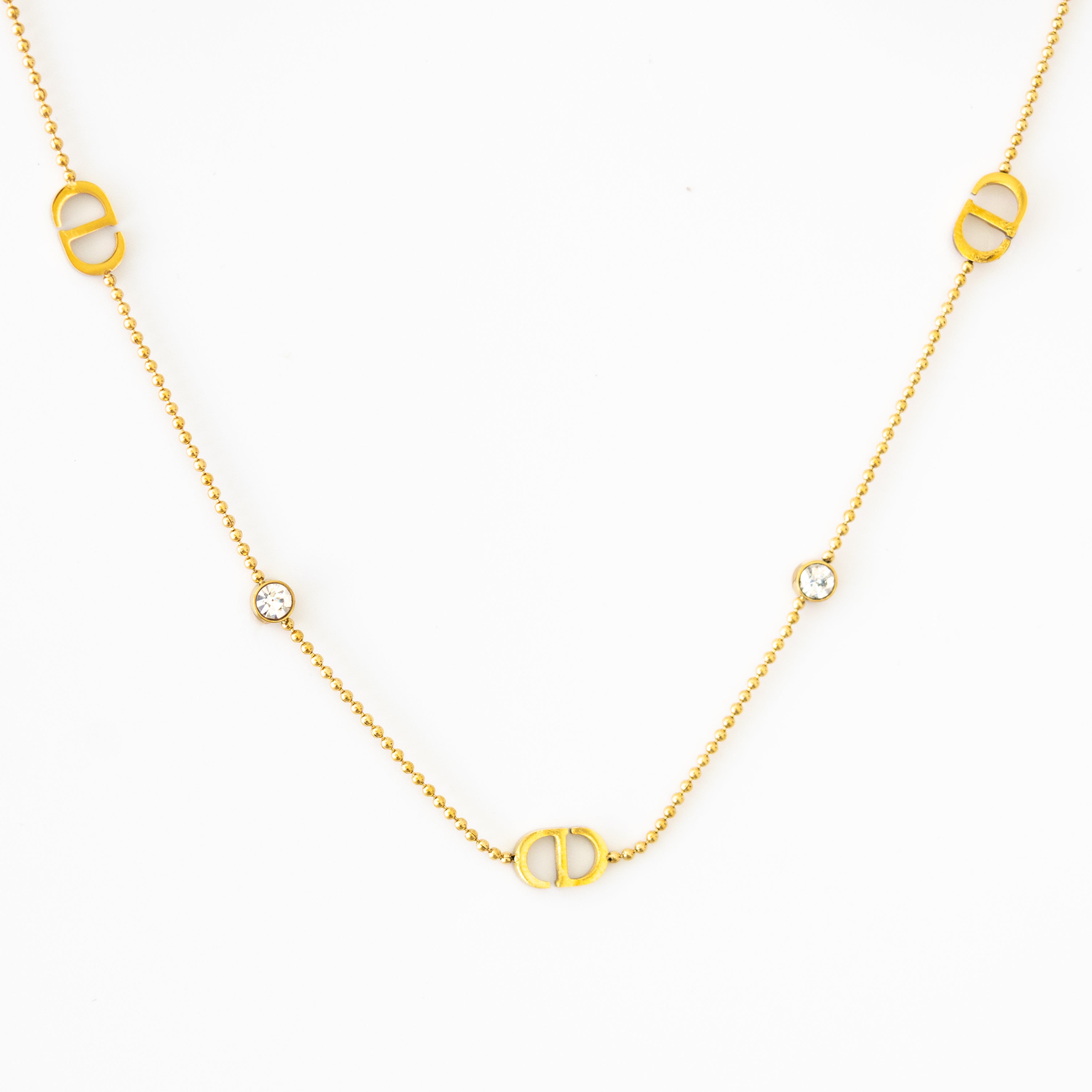 Collier Cécile – Chaîne perlée dorée, maillons graphiques & zircons - Mineky Paris