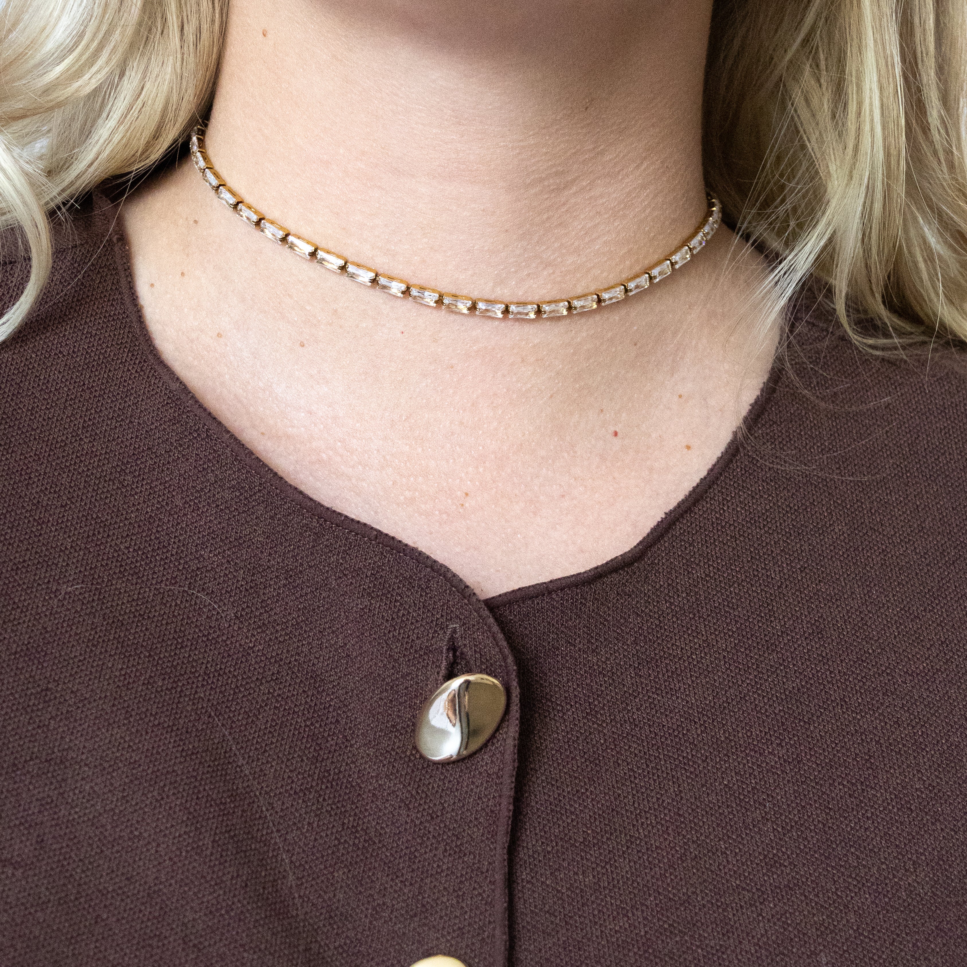 Collier Glam – Ras-du-cou tennis baguette doré - Mineky Paris