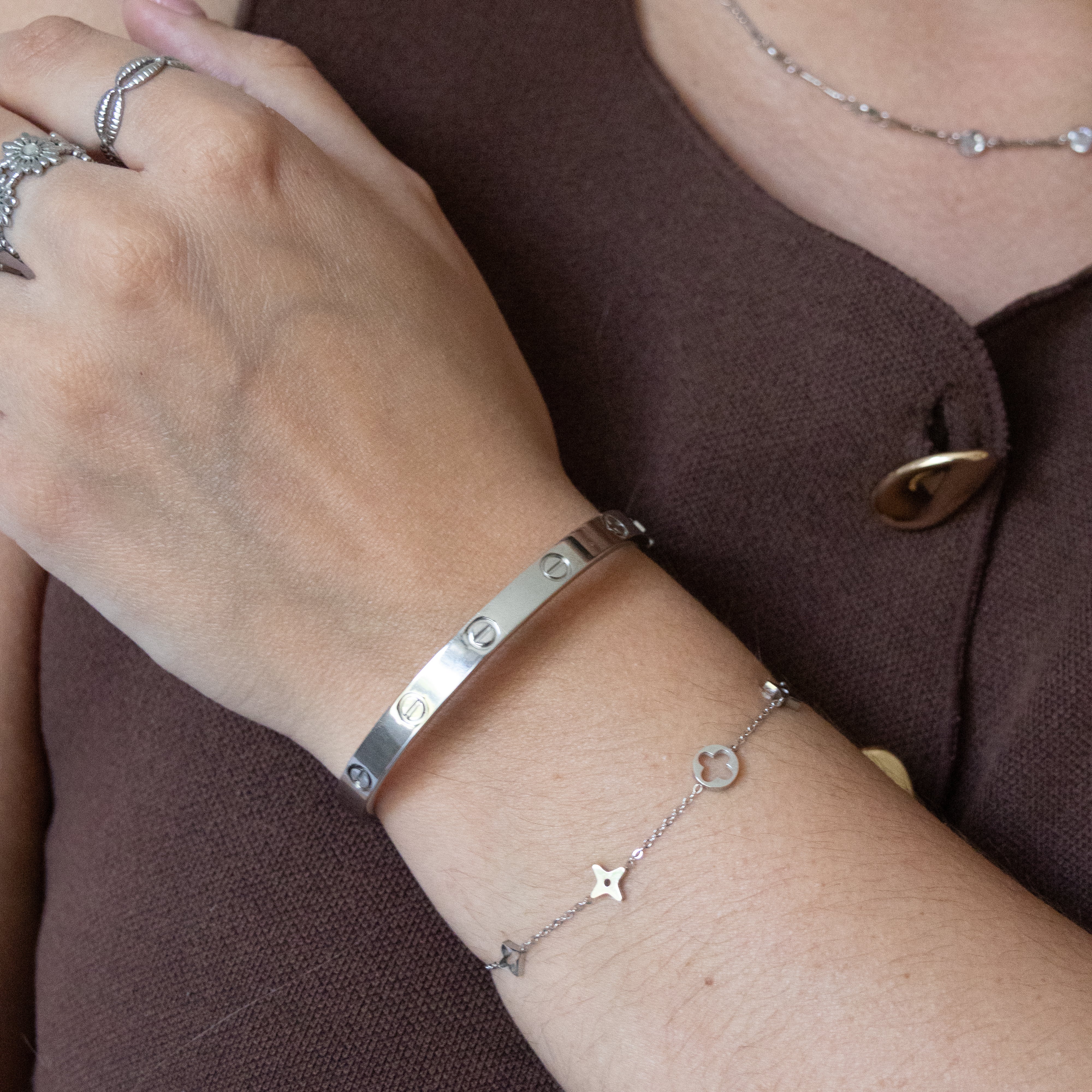 Bracelet Silva – motifs étoile & fleur en acier inoxydable - Mineky Paris