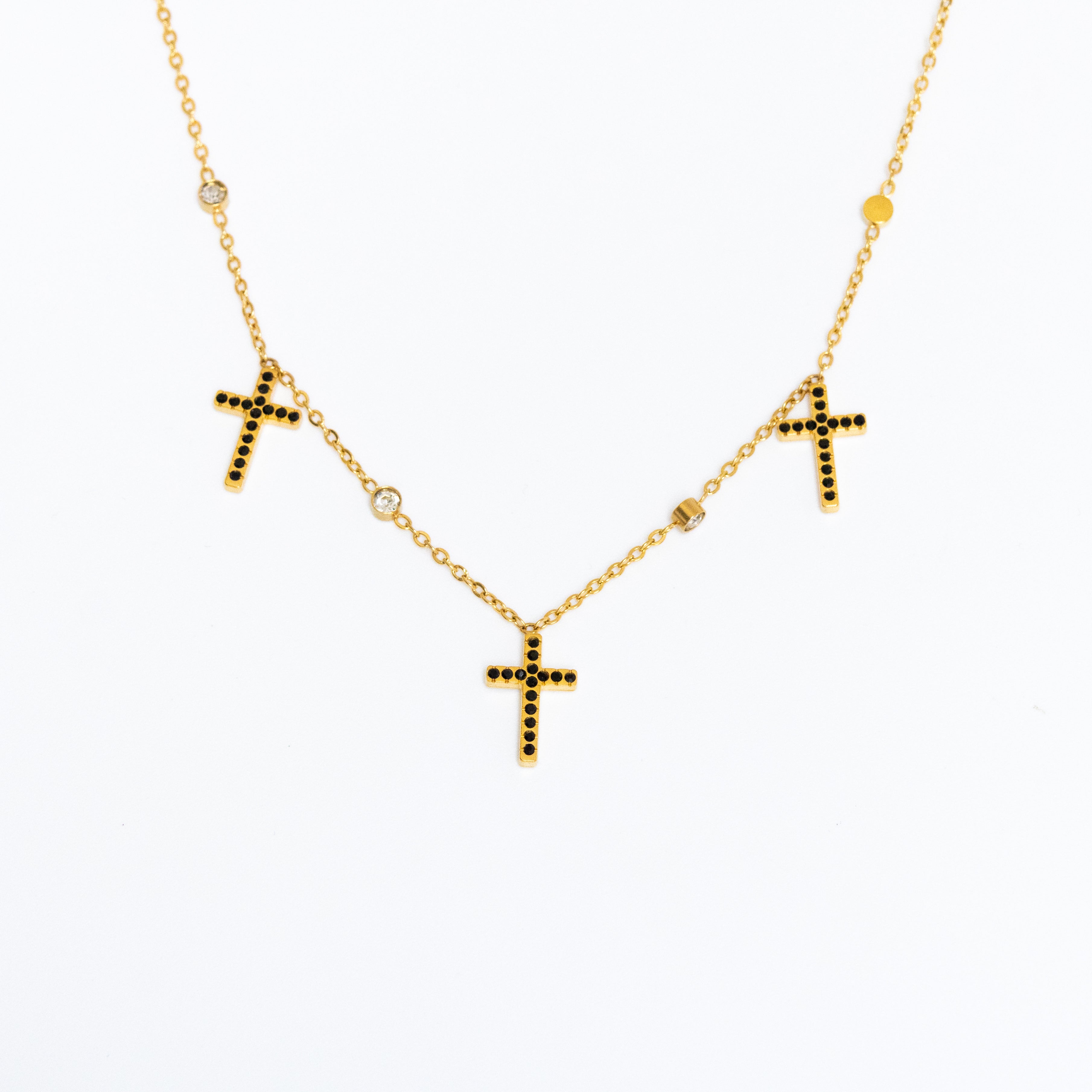 Collier Madika – triple croix pavée noir & or - Mineky Paris